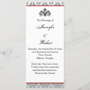 Black and White Damask with Red Wedding Program