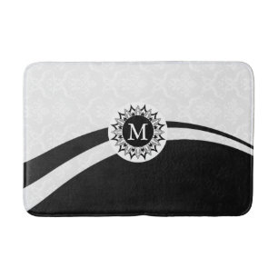 Black and white damasks & dynamic lines bath mat