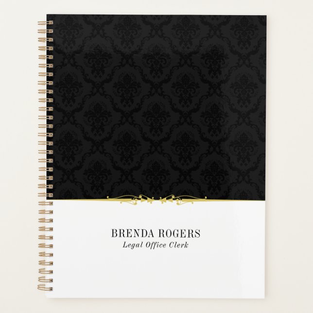 Black and white damasks gold Accent Notebook Planner (Front)