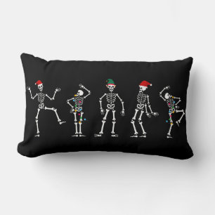 Black and White Dancing Christmas Skeleton Lumbar Pillow