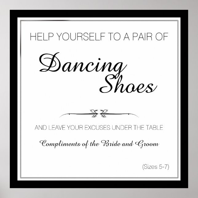 Black and White Dancing Shoes Wedding Sign (Front)