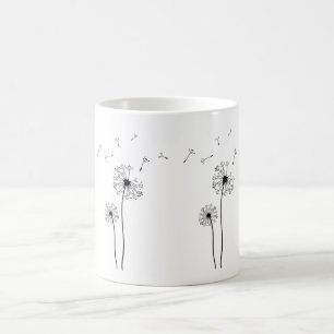 Black and White Dandelion Blowing in the Wind Coffee Mug