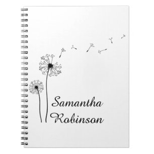 Black and White Dandelion Blowing in the Wind Notebook