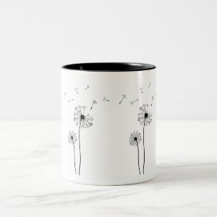 Black and White Dandelion Blowing in the Wind Two-Tone Coffee Mug