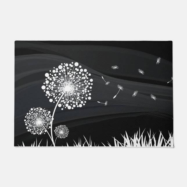 Black and White Dandelion Straw Doormat (Front)