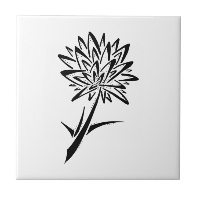 Black and White Dandelion Tattoo Ceramic Tile (Front)