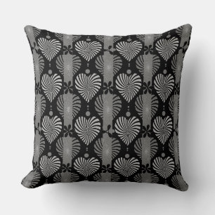 Black and white dark stripes pattern with flowers throw pillow