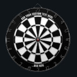 Black and White Dartboard with Custom Text<br><div class="desc">Black and white dart board with two custom text areas. Choose "customize more" option if you want to change colours.</div>