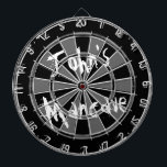 Black and white dartboard with funny quote for men<br><div class="desc">Black and white dartboard with funny quote for men.  Vintage look dart board with personalized humourous text. like Johns Mancave Fun personalizable gift idea for masculine men with humour. Grungy style design with grunged letters. Perfect for dad uncle grandpa brother etc.</div>