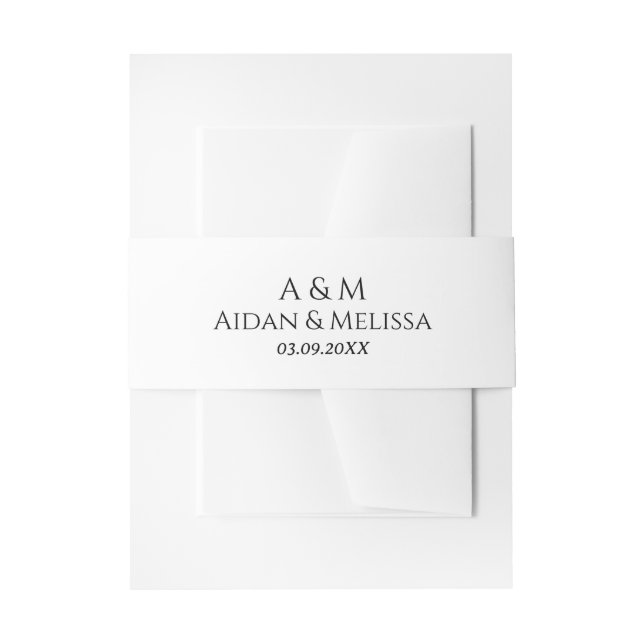 Black and White Date Wedding Invitation Belly Band (Front Example)