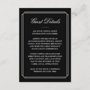 Black And White Deco Wedding Guest Details Enclosure Card