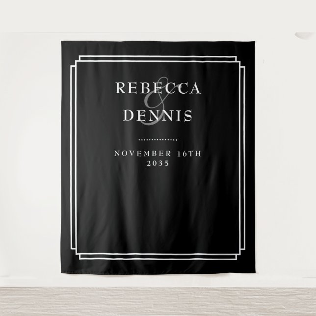 Black And White Deco Wedding Photo Booth Backdrop Tapestry (Front)