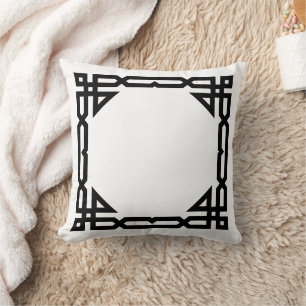 Black and White Decorarive Geometric Frame Throw Pillow