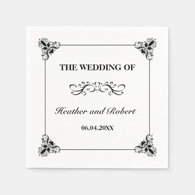 Black And White Decorative Minimalist Wedding Napkin (Front)