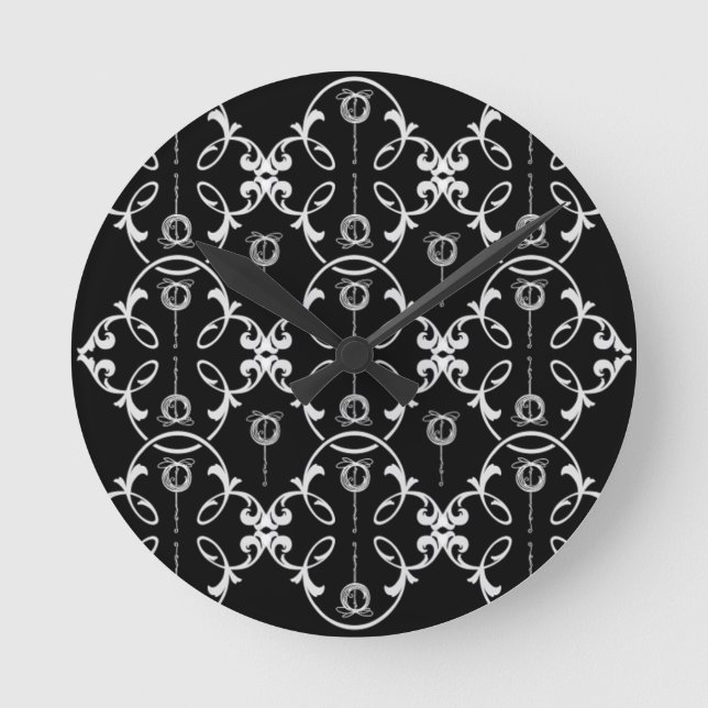Black And White Decorative Pattern Round Clock (Front)