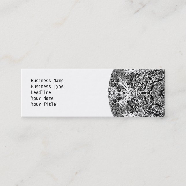 Black and White Decorative Round Pattern. Mini Business Card (Front)