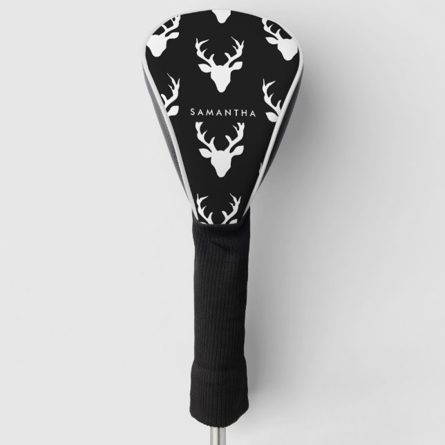 Black and White Deer Pattern Golf Head Cover (Front)