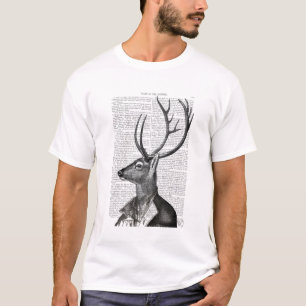 Black and White Deer Portrait T-Shirt
