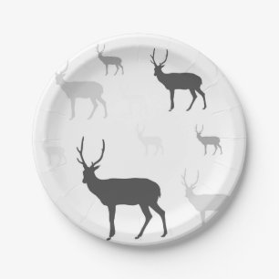 Black and White Deer Silhouette Paper Plates 