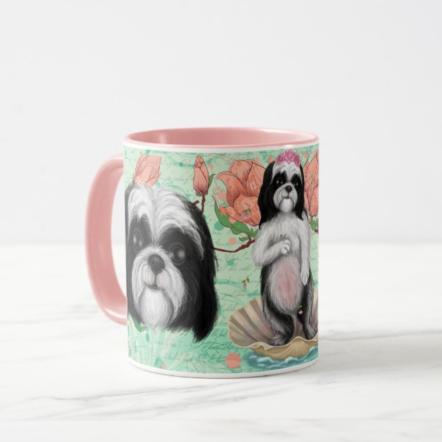 Black and White Derpy Shih Tzu Mug (Front Left)