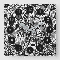 Black and White Design Clock with Flowers