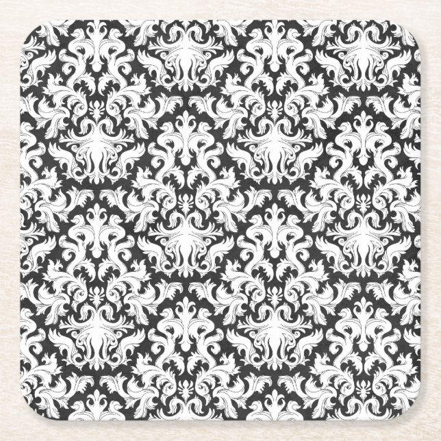 BLACK AND WHITE DESIGN SQUARE PAPER COASTER (Front)