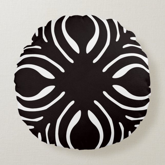 Black and white designed decor round pillow (Front)