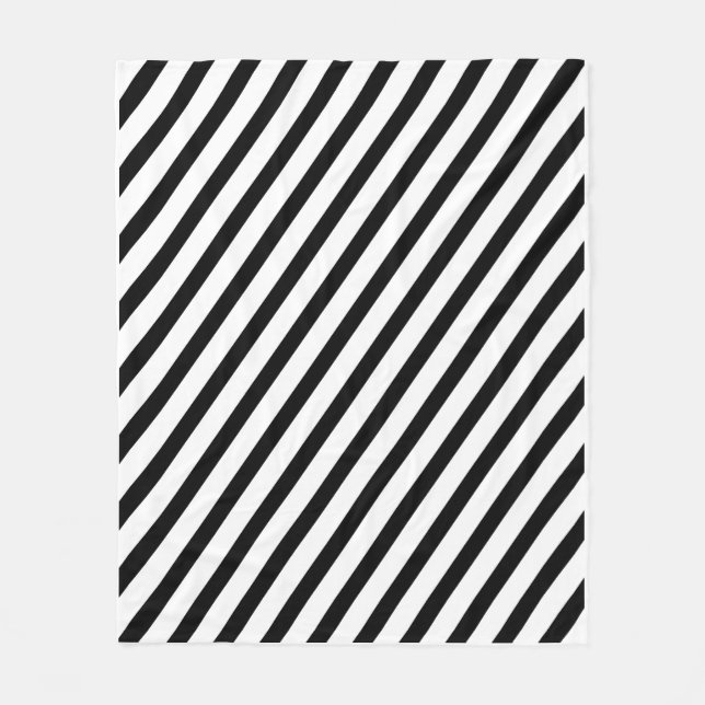 Black and White Diagonal Stripes Fleece Blanket (Front)