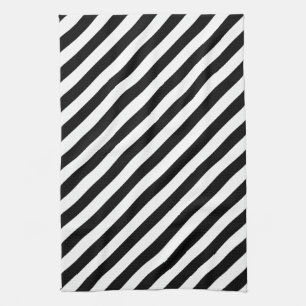 Black and White Diagonal Stripes. Kitchen Towel