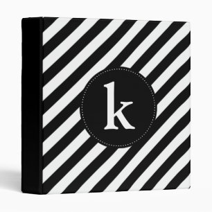 Black and White Diagonal Stripes Monogram Binder