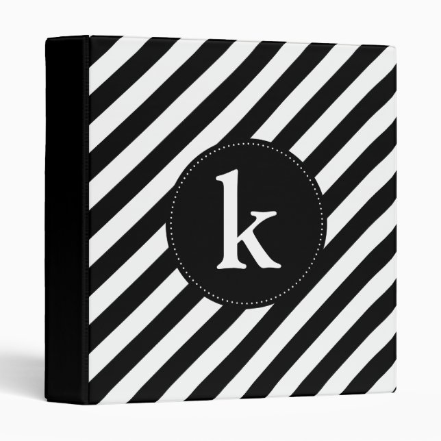 Black and White Diagonal Stripes Monogram Binder (Front/Spine)