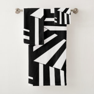 Black and White Diagonal Stripes Pattern Bath Towel Set
