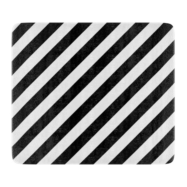 Black And White Diagonal Stripes Pattern Cutting Board (Front)