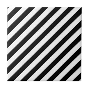 Black And White Diagonal Stripes Pattern Tile