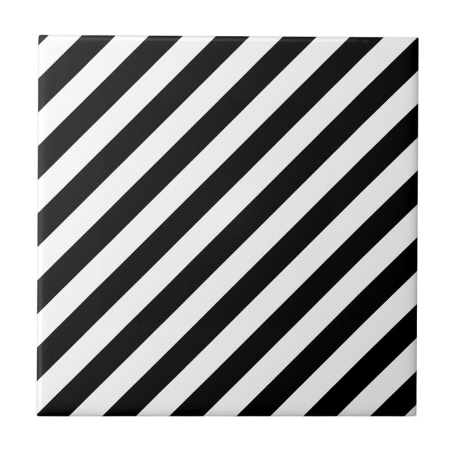 Black And White Diagonal Stripes Pattern Tile (Front)