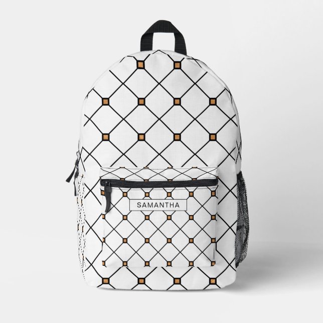 Black and White Diagonal Stripes Printed Backpack (Front)