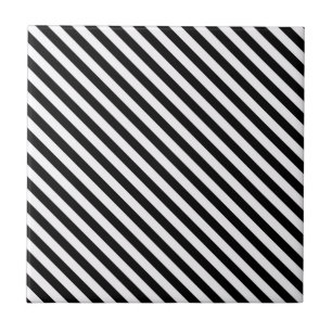 Black and White Diagonal Stripes Tile