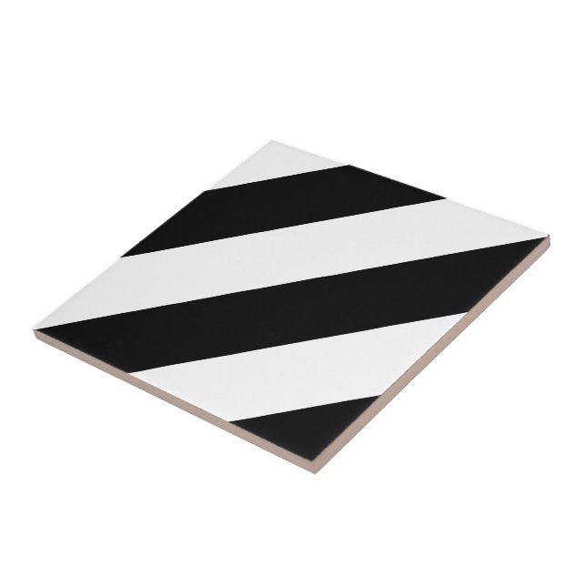 Black and White Diagonal Stripes Tile (Side)
