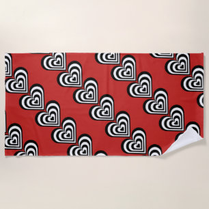 black and white diagonal zebra hearts Thunder_Cove Beach Towel