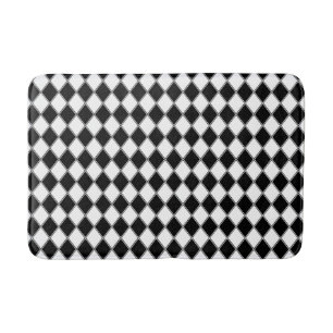 Black and White Diamond Argyle Pattern Bath Mat