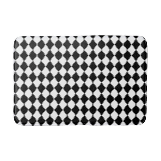 Black and White Diamond Argyle Pattern Bath Mat (Front)