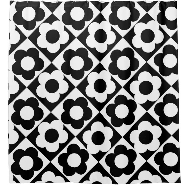 Black and White Diamond Check Flower Pattern (Front)