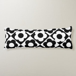 Black and White Diamond Chequered Flower Pattern Body Pillow