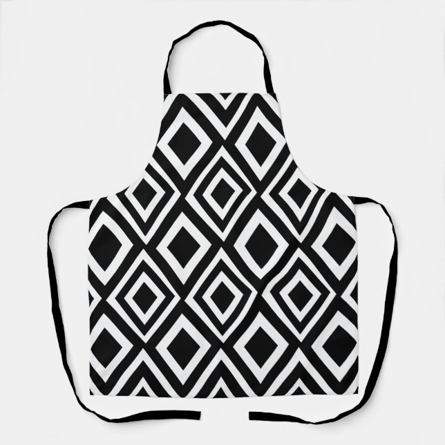 Black and White Diamond Geometric Pattern Apron (Front)