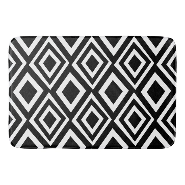 Black and White Diamond Geometric Pattern Bath Mat (Front)