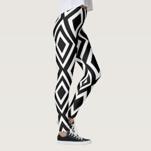 Black and White Diamond Geometric Pattern Leggings
