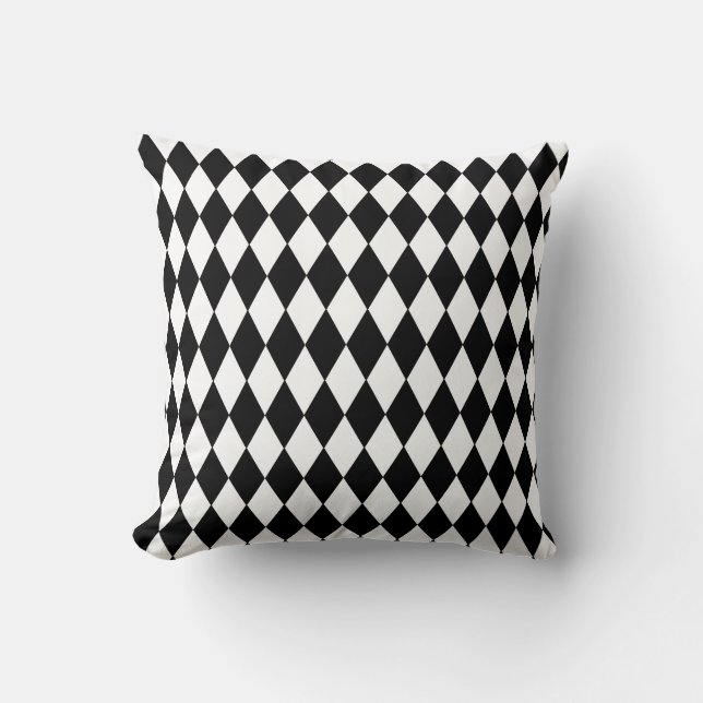 Black and White Diamond Geometric Pattern Throw Pillow (Front)