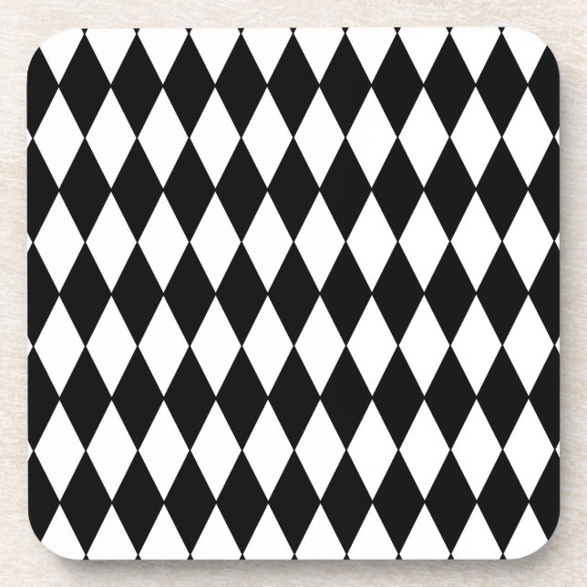 Black and White Diamond Harlequin Pattern Coaster (Front)