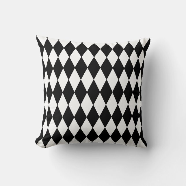 Black and White Diamond Harlequin Pattern Throw Pillow (Front)