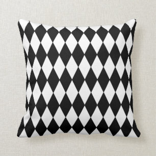 Black and White Diamond Harlequin Pattern Throw Pillow